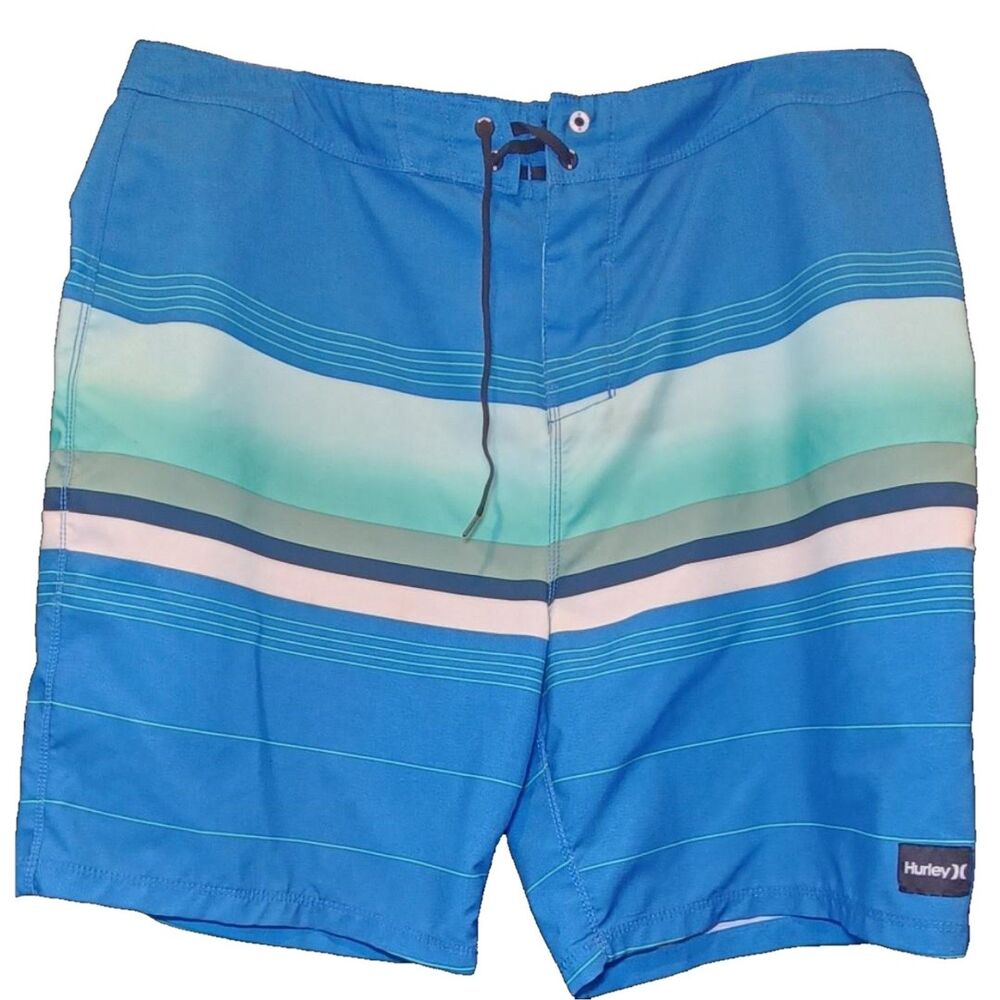 Hurley Men's Blue Green Stripe Board Shorts Size 36